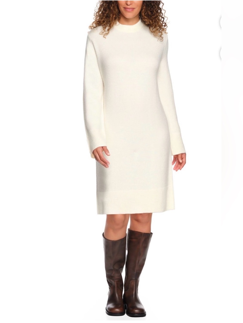 NWT Land’s End White Sweater Dress, Long Sleeve Crewneck, Size S